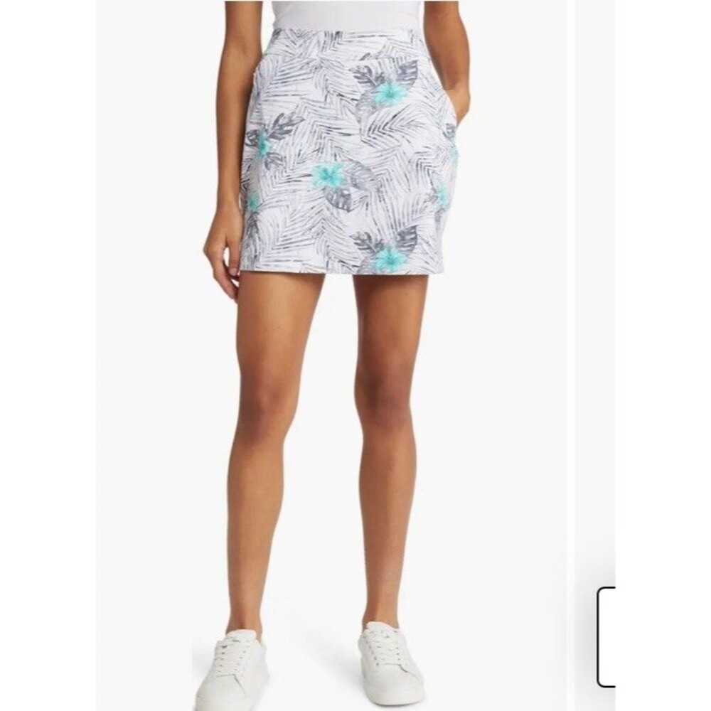 Tommy Bahama Skort Sz XL White Blue Floral Golf Tennis Skirt Resort Athleisure